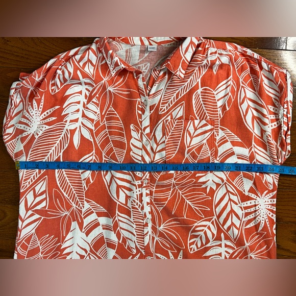Old Navy Tropical Palm Print Shirt Dress Orange White XL Great Condition - Picture 3 of 9